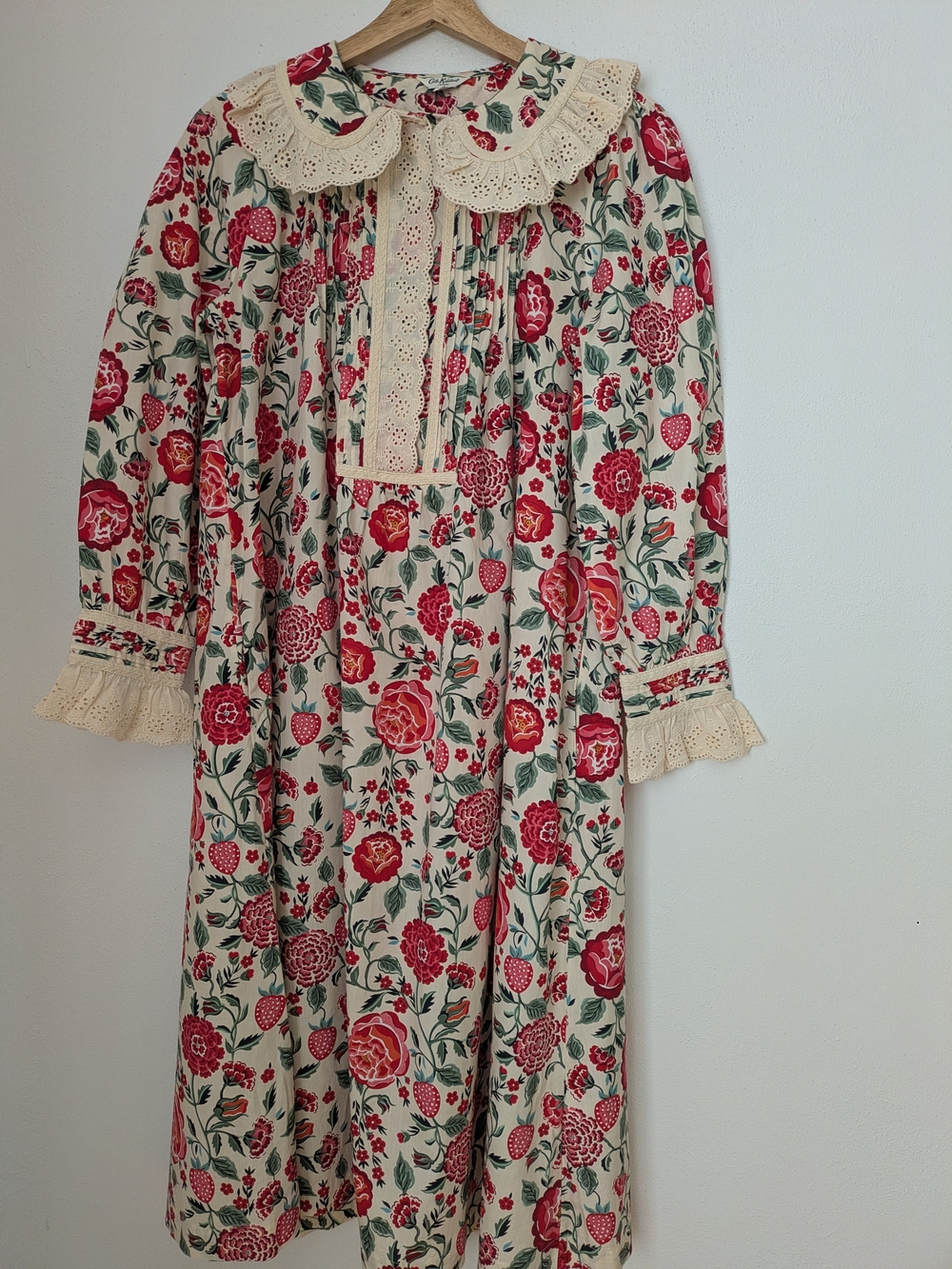 Cath Kidston Cream Dress with Red Floral Print and Lace Trim